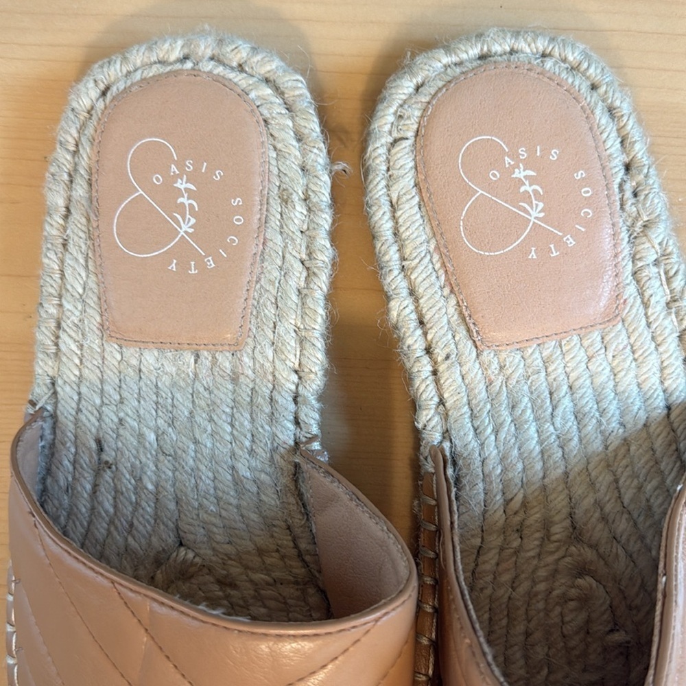 Oasis Society Sona Beige/Cream Quilted Slide Espadrille Jute Sandals Size 10 - Picture 2 of 7